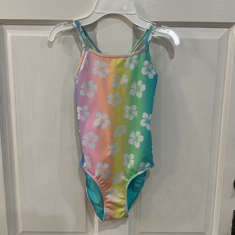 Wave Zone Girls Rainbow Floral Swimsuit Size 10